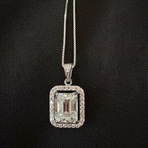 3CT Emerald Cut Moissanite Halo Necklace | S925 | GRA Certified